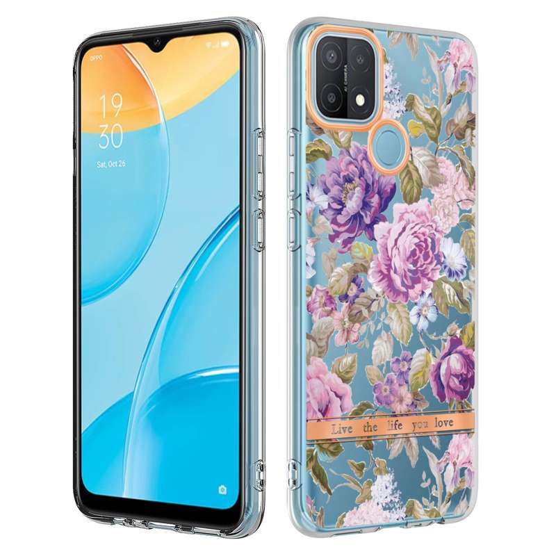 For OPPO A15 / A15S Flowers and Plants Series IMD TPU Phone Case(Orchid Peony)