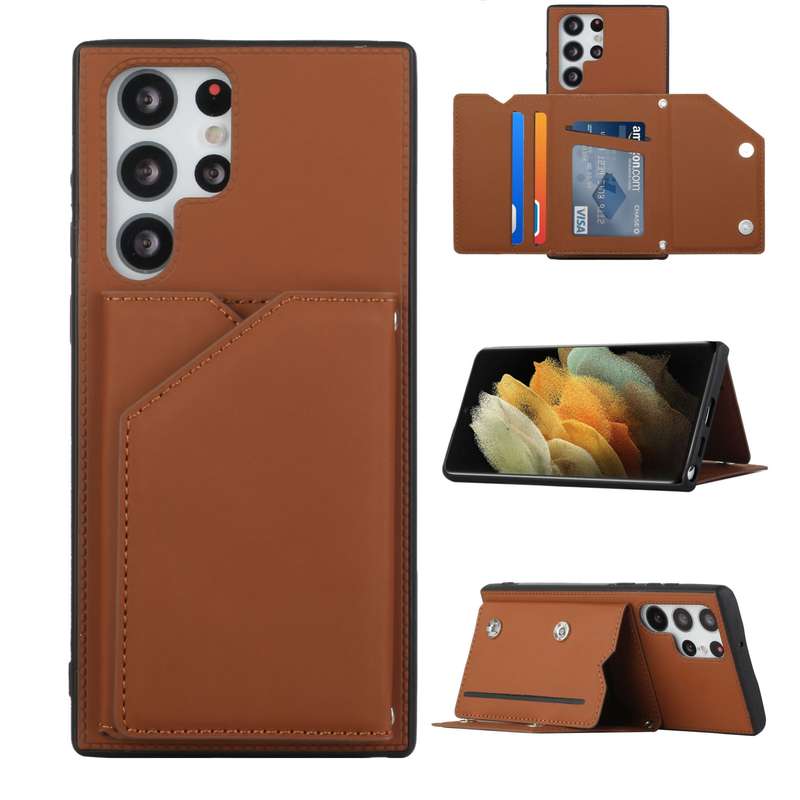 For Samsung Galaxy S22 Ultra 5G Skin Feel PU + TPU + PC Phone Case with Card Slots(Blue)