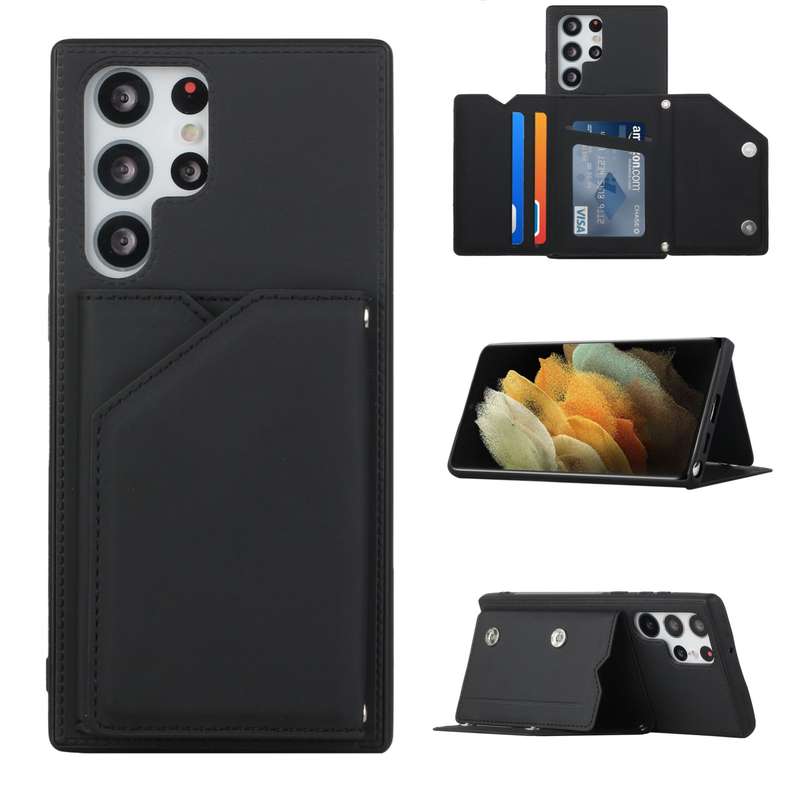 For Samsung Galaxy S22 Ultra 5G Skin Feel PU + TPU + PC Phone Case with Card Slots(Blue)