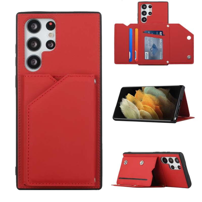 For Samsung Galaxy S22 Ultra 5G Skin Feel PU + TPU + PC Phone Case with Card Slots(Blue)