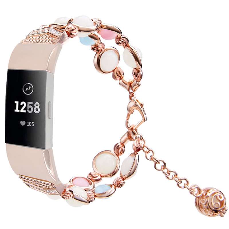 For Fitbit Charge 5 Agate Luminous Bead Steel Watch Band(Silver)