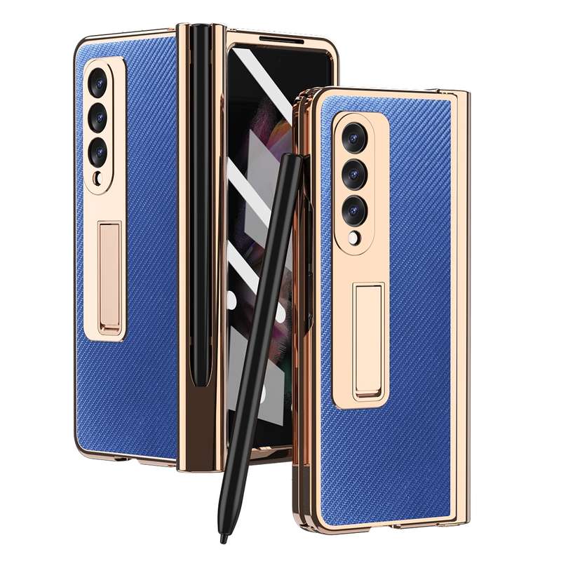 For Samsung Galaxy Z Fold3 5G Electroplated Hinge Pen Slot Kevlar Phone Case(White)