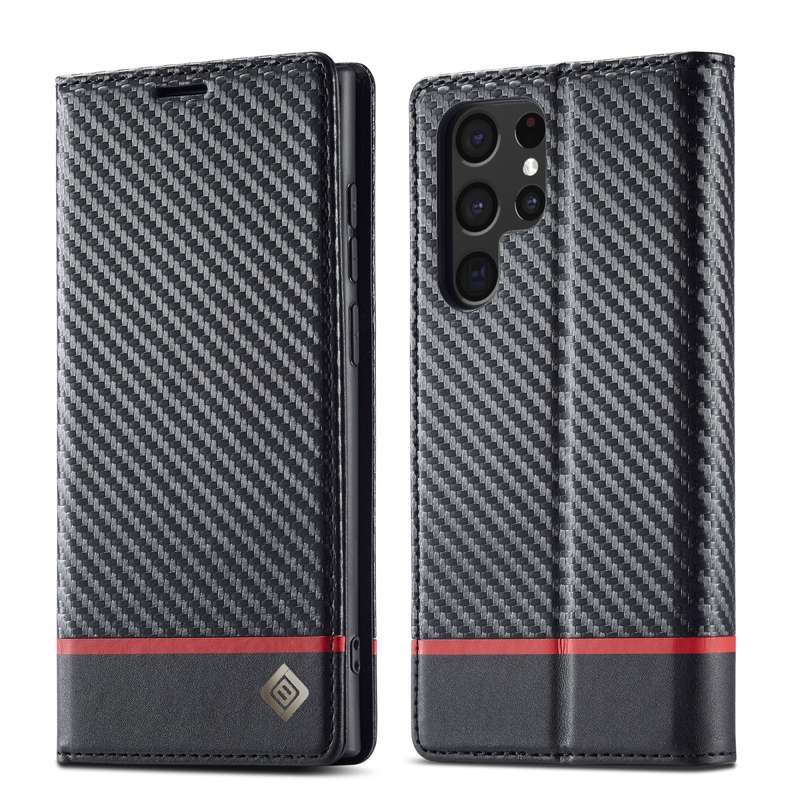 For Samsung Galaxy S22 Ultra 5G LC.IMEEKE Carbon Fiber Horizontal Flip Leather Phone Case(Vertical B