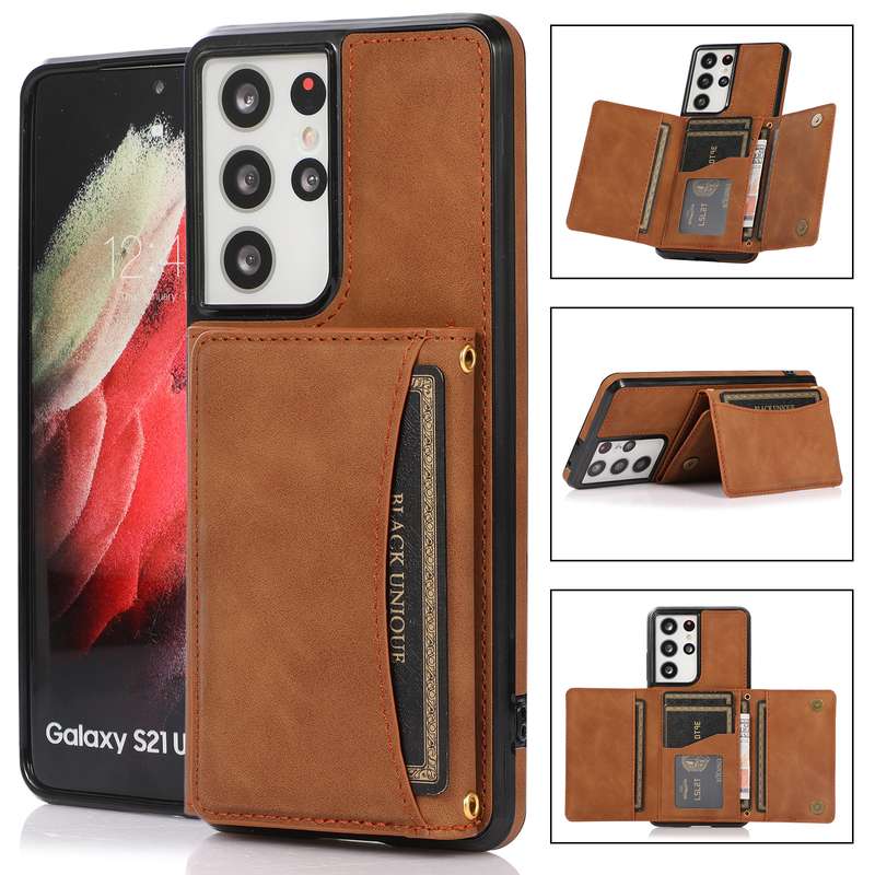 For Samsung Galaxy S21 Ultra Three-fold Leather Phone Case with Card Slot & Wallet & Holder(Green)