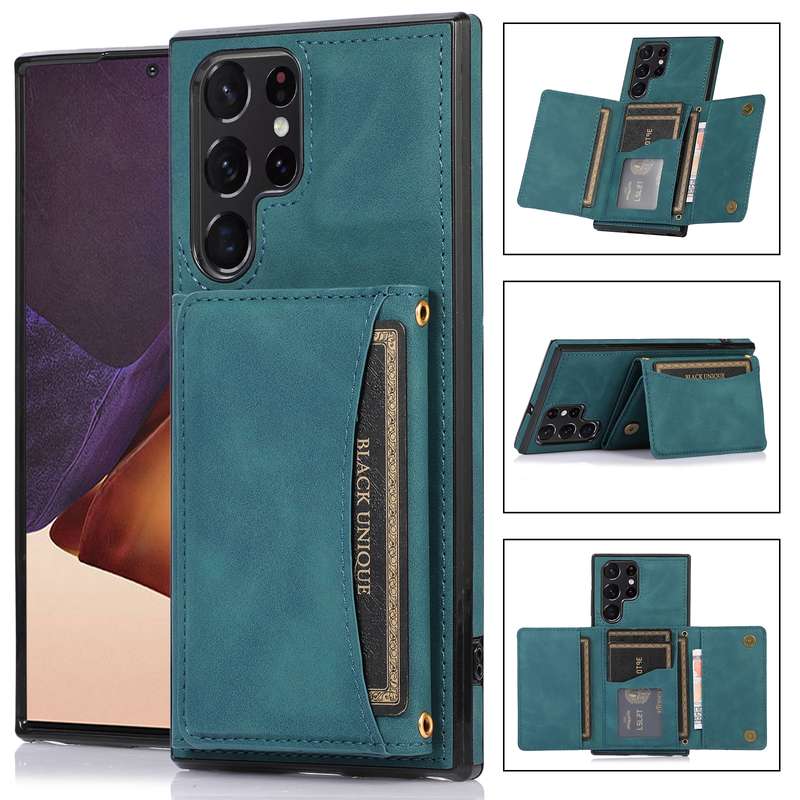 For Samsung Galaxy S21 Ultra Three-fold Leather Phone Case with Card Slot & Wallet & Holder(Green)