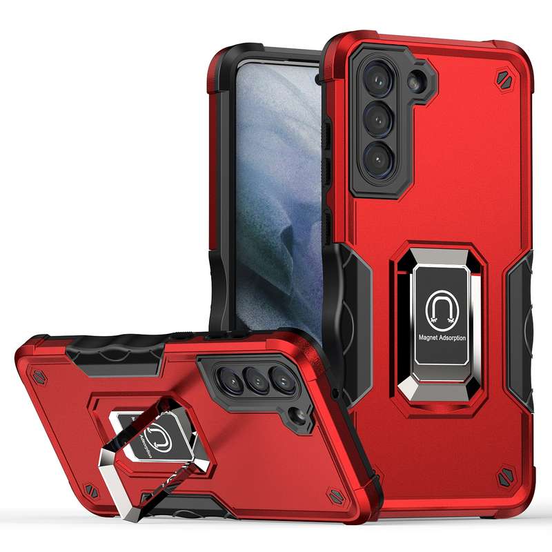 For Samsung Galaxy S21 FE 5G Ring Holder Non-slip Armor Phone Case(Green)