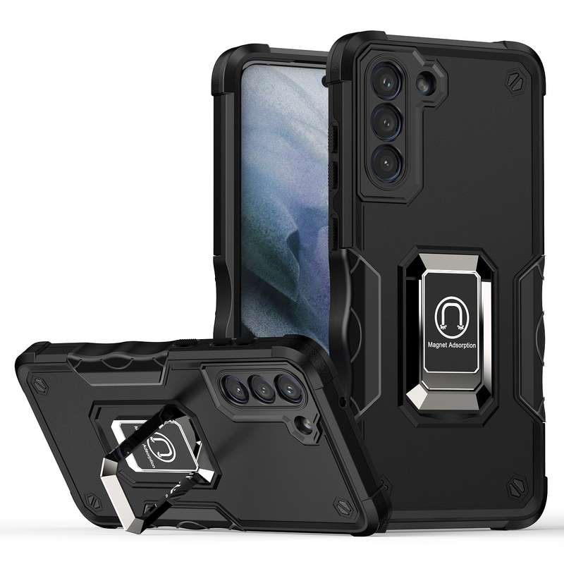 For Samsung Galaxy S21 FE 5G Ring Holder Non-slip Armor Phone Case(Green)