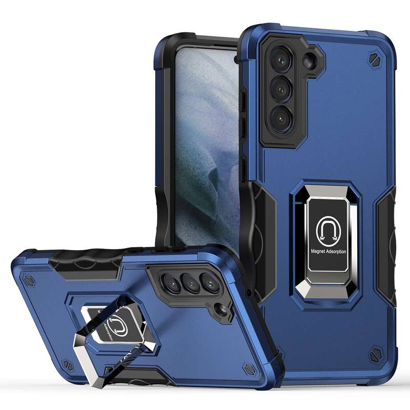 For Samsung Galaxy S21 FE 5G Ring Holder Non-slip Armor Phone Case(Green)