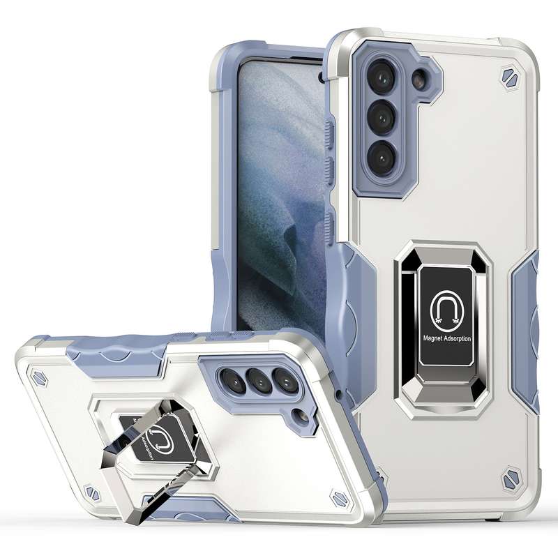 For Samsung Galaxy S21 FE 5G Ring Holder Non-slip Armor Phone Case(Green)