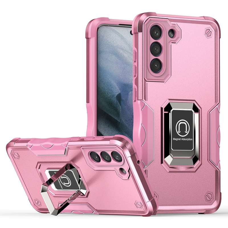 For Samsung Galaxy S21 FE 5G Ring Holder Non-slip Armor Phone Case(Green)