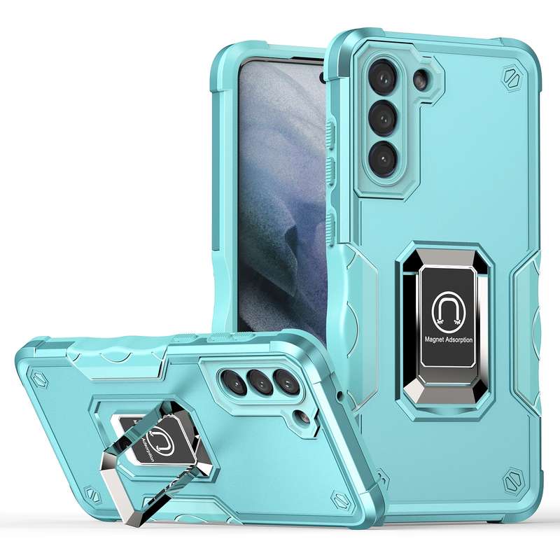 For Samsung Galaxy S21 FE 5G Ring Holder Non-slip Armor Phone Case(Green)