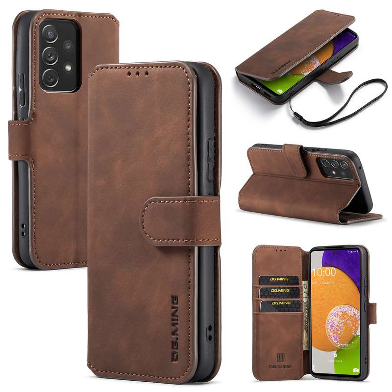 For Samsung Galaxy S22 Ultra DG.MING Retro Oil Side Horizontal Flip Leather Case with Holder & Card