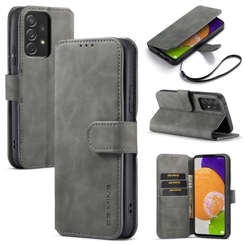 For Samsung Galaxy S22 Ultra DG.MING Retro Oil Side Horizontal Flip Leather Case with Holder & Card