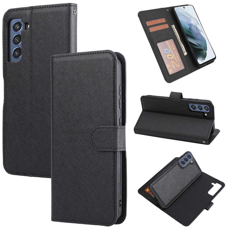 For Samsung Galaxy S21 FE 5G Cross Texture Detachable Leather Phone Case(Purple)