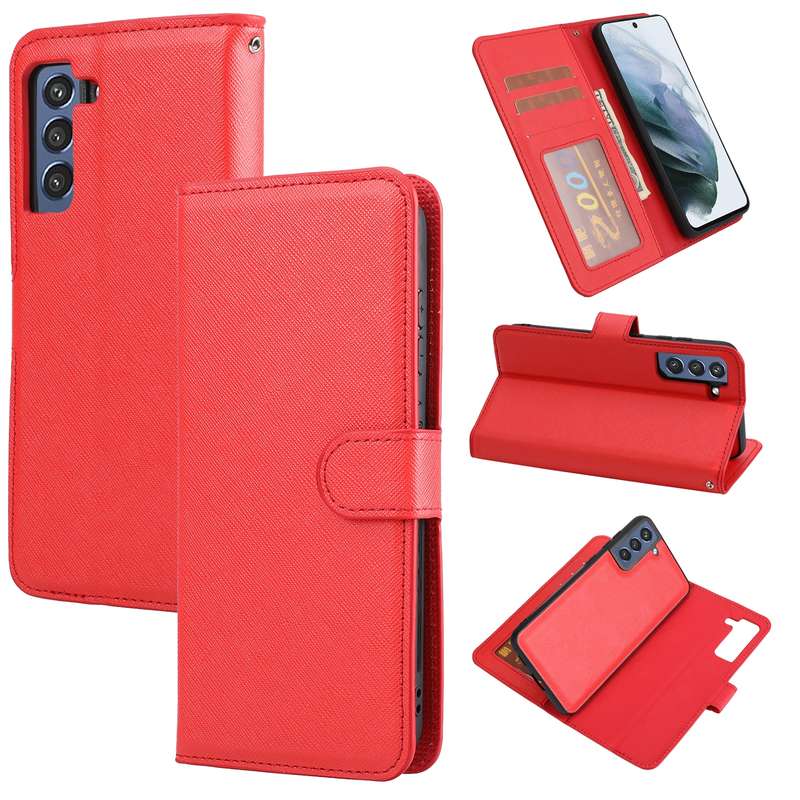 For Samsung Galaxy S21 FE 5G Cross Texture Detachable Leather Phone Case(Purple)