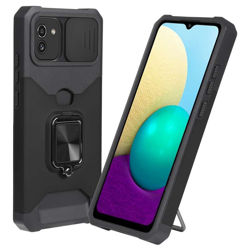 For Samsung Galaxy A03 Sliding Camera Cover Design PC + TPU Shockproof Phone Case(Black)