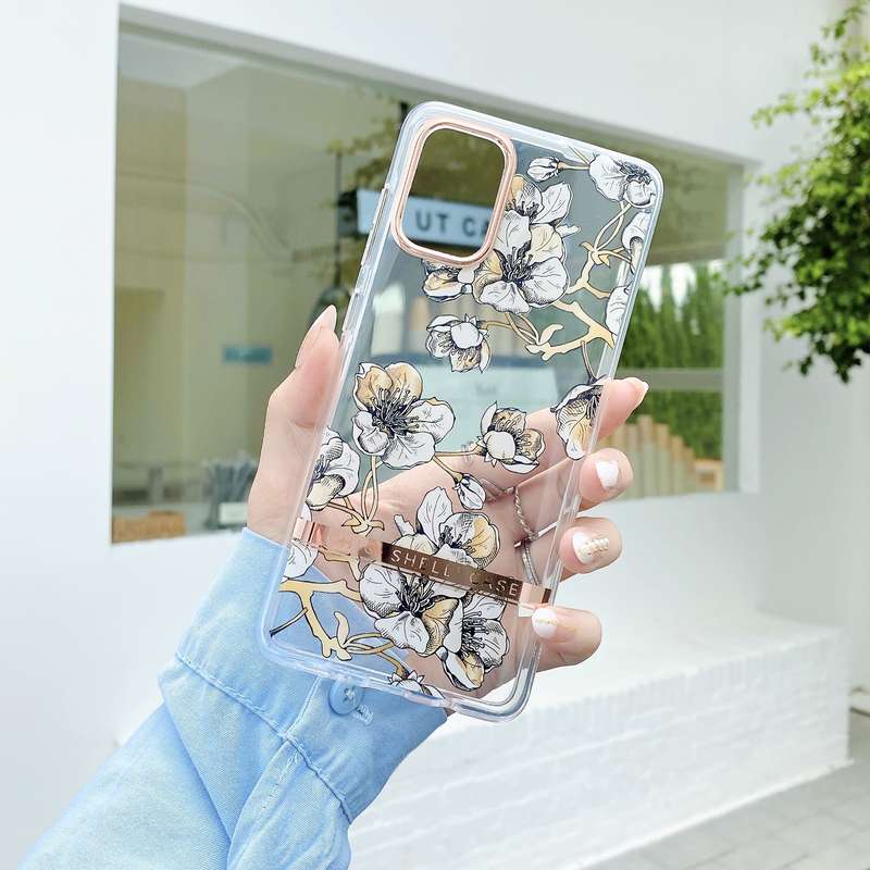 For Samsung Galaxy S22 Ultra 5G Translucent Plating Flower Phone Case(Po-phase Flowers)