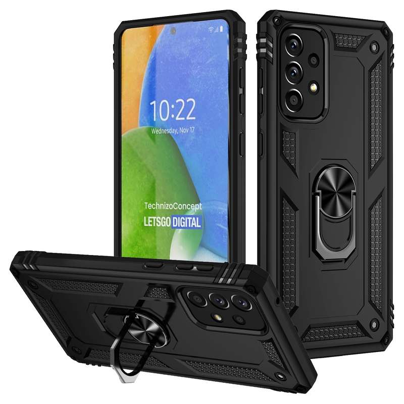 For Samsung Galaxy A73 5G Shockproof TPU + PC Phone Case with Holder(Blue)