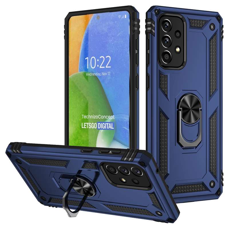 For Samsung Galaxy A73 5G Shockproof TPU + PC Phone Case with Holder(Blue)