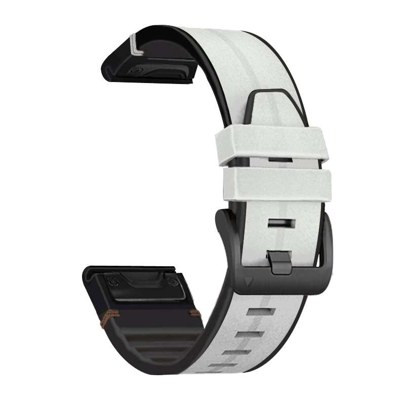 For Garmin Fenix 7 Silicone + Leather Quick Release Watch Band(Brown)