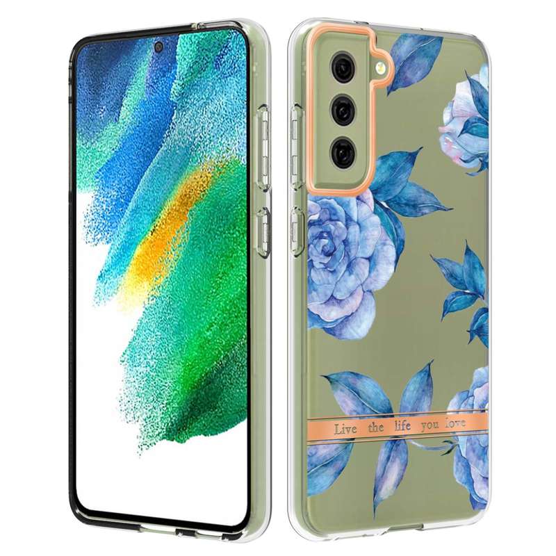 For Samsung Galaxy S21 FE 5G Flowers and Plants Series IMD TPU Phone Case(Purple Peony)