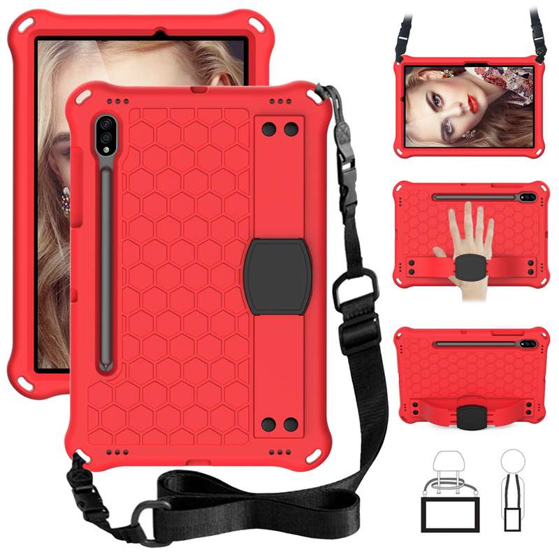 For Samsung Galaxy Tab S8 / Tab S7 Honeycomb Design EVA + PC Tablet Case with Strap(Black+Mint Green