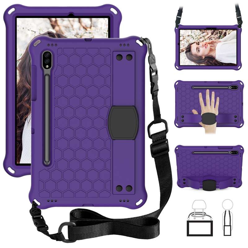 For Samsung Galaxy Tab S8 / Tab S7 Honeycomb Design EVA + PC Tablet Case with Strap(Black+Mint Green