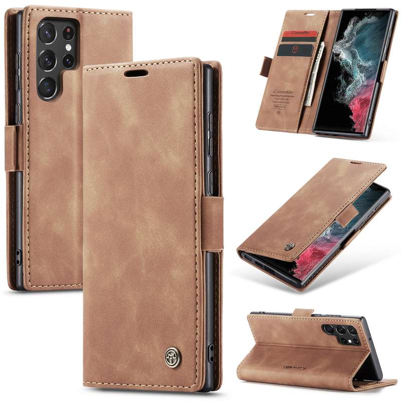 For Samsung Galaxy S22 Ultra 5G CaseMe 013 Multifunctional Leather Phone Case(Wine Red)
