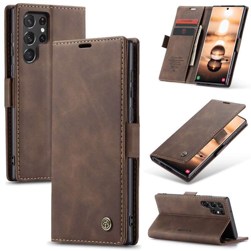 For Samsung Galaxy S22 Ultra 5G CaseMe 013 Multifunctional Leather Phone Case(Wine Red)