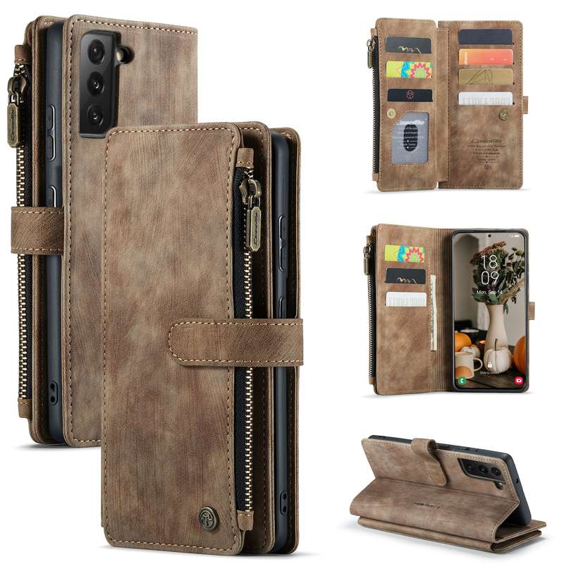 For Samsung Galaxy S22 5G CaseMe C30 Multifunctional Phone Leather Case with Holder & Card Slot & Wa