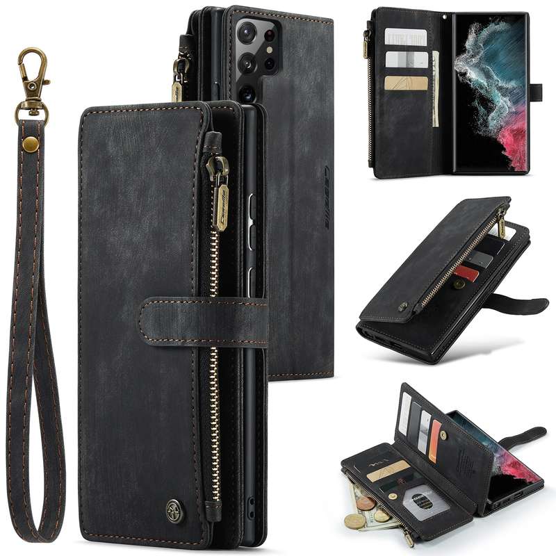 For Samsung Galaxy S22 Ultra 5G CaseMe C30 Multifunctional Phone Leather Case with Holder & Card Slo