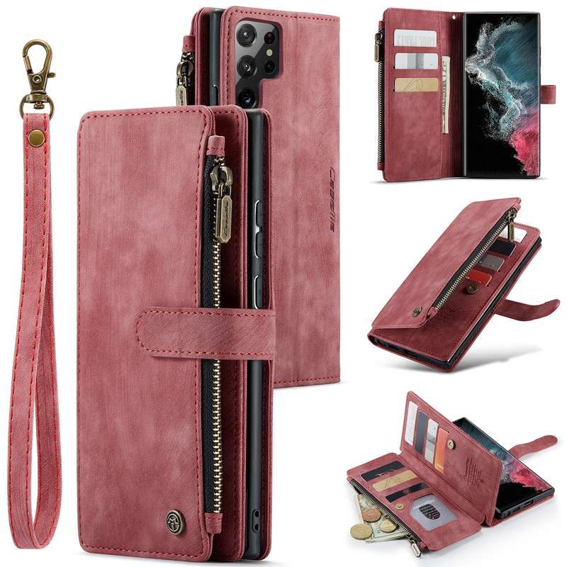 For Samsung Galaxy S22 Ultra 5G CaseMe C30 Multifunctional Phone Leather Case with Holder & Card Slo
