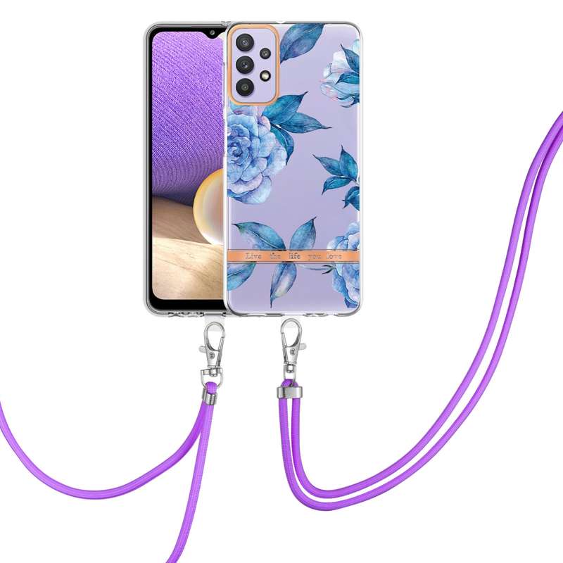 For Samsung Galaxy A53 5G Flowers Series TPU Phone Case with Lanyard(Blue Rose)