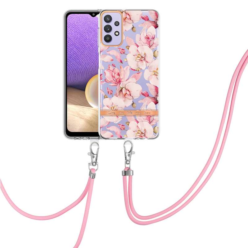 For Samsung Galaxy A53 5G Flowers Series TPU Phone Case with Lanyard(Blue Rose)