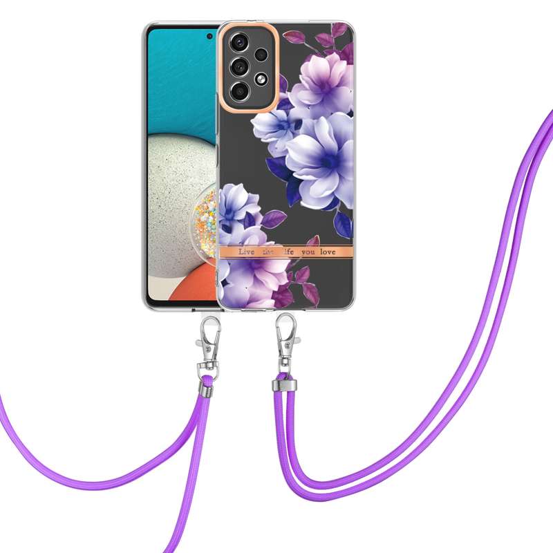 For Samsung Galaxy A53 5G Flowers Series TPU Phone Case with Lanyard(Blue Rose)