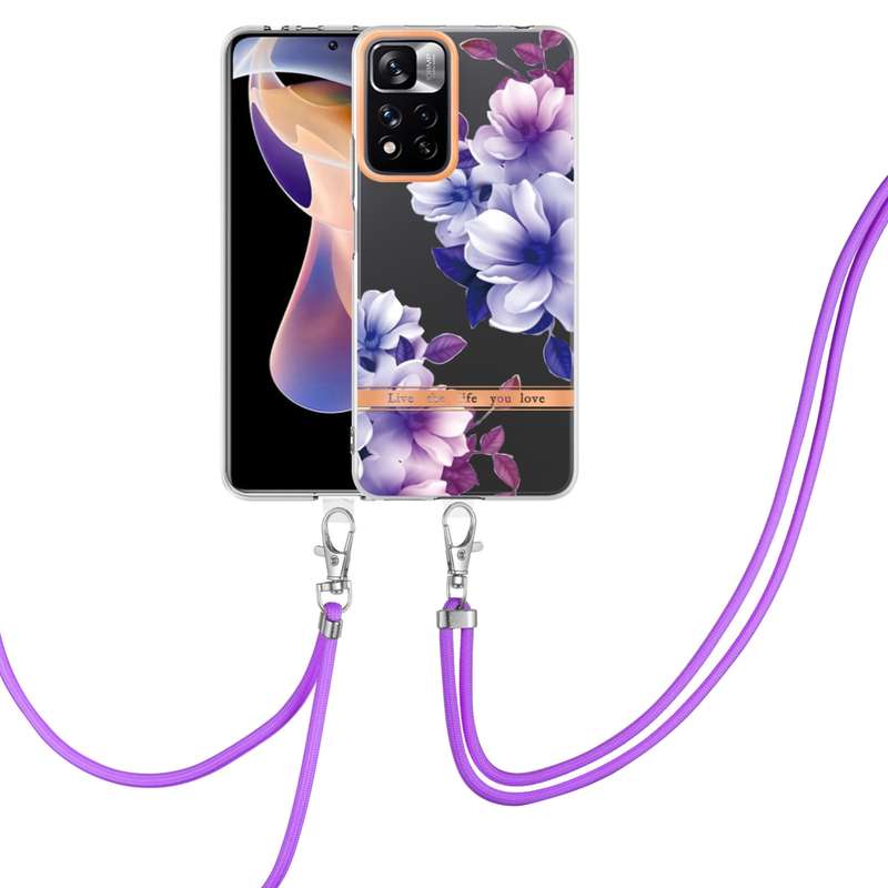 For Xiaomi Redmi Note 11 Pro / Redmi Note 11 Pro+ Flowers Series TPU Phone Case with Lanyard(Blue Ro