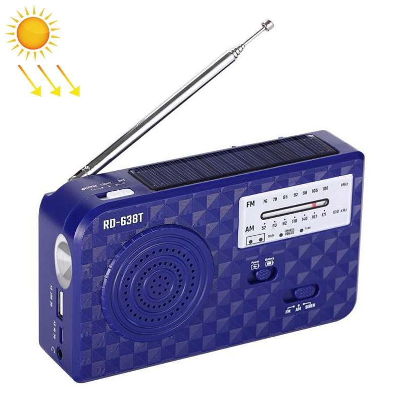 RD-638T Two-band Solar Powered AM / FM Radio Player Flashlight with Dynamo Function(White)