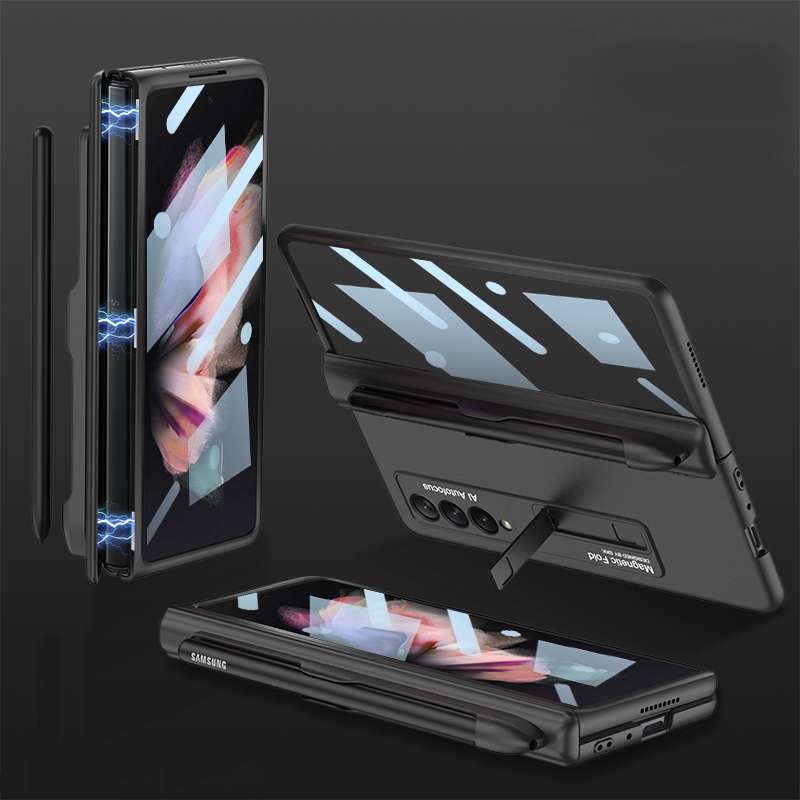 For Samsung Galaxy Z Fold3 5G GKK Integrated Magnetic Full Coverage Phone Flip Case with Pen Slot(Bl