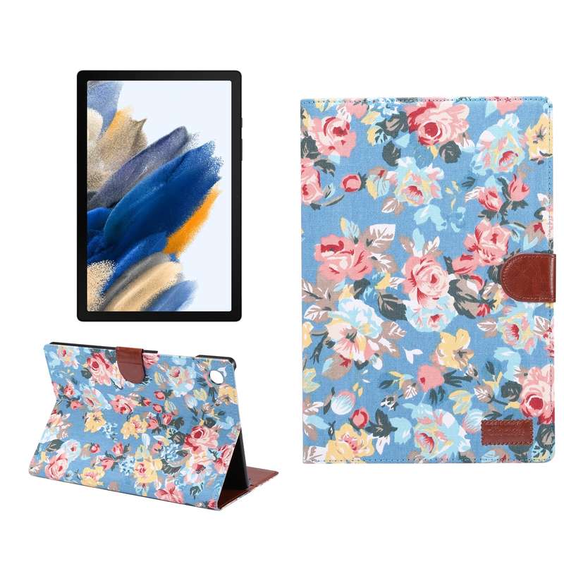 For Samsung Galaxy Tab A8 10.5 2021 X200 / X205 Flower Cloth Leather Smart Tablet Case(Black)