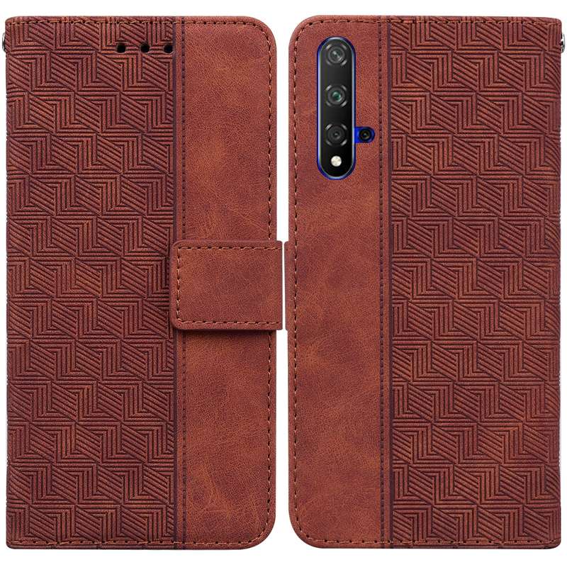 For Honor 20 / Huawei nova 5T Geometric Embossed Leather Phone Case(Black)