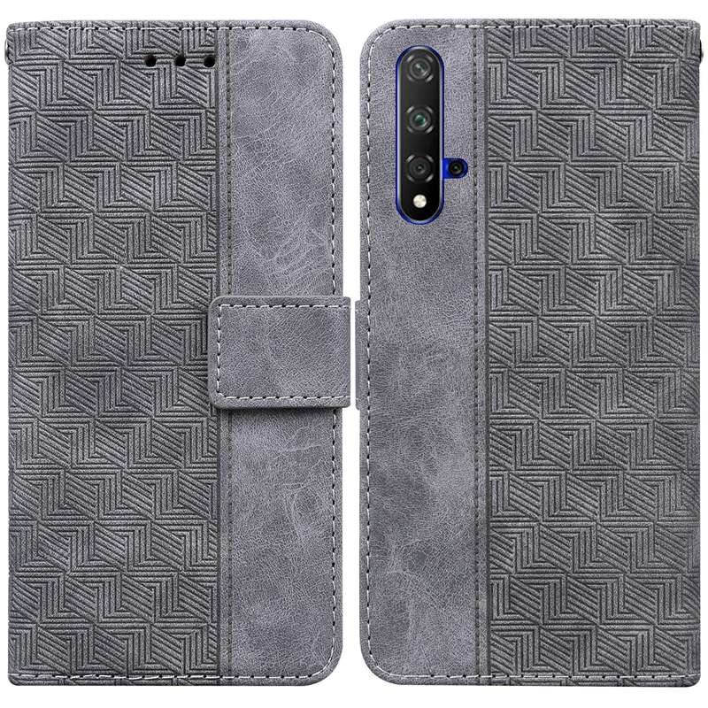 For Honor 20 / Huawei nova 5T Geometric Embossed Leather Phone Case(Black)