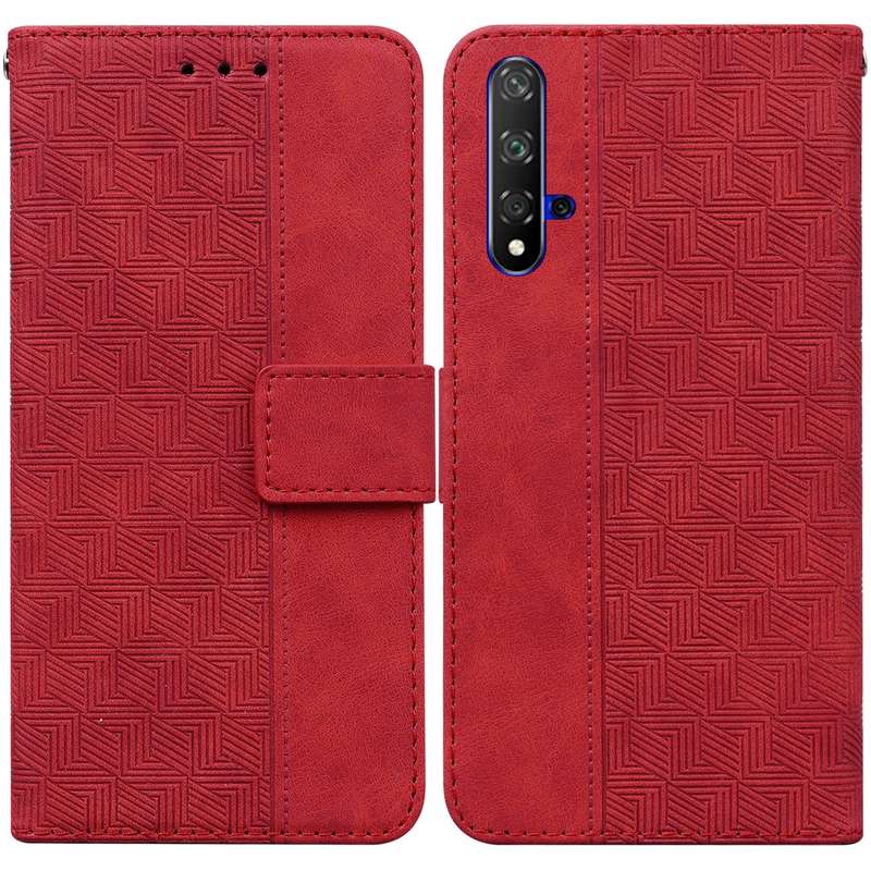 For Honor 20 / Huawei nova 5T Geometric Embossed Leather Phone Case(Black)
