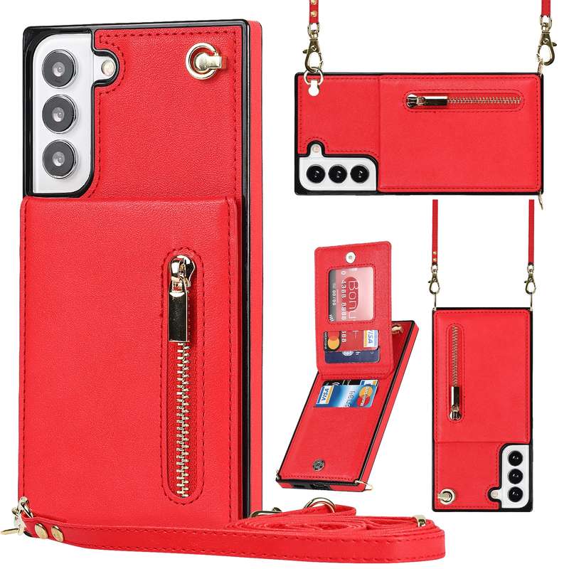For Samsung Galaxy S21 FE 5G Cross-body Square Zipper Card Holder Bag Phone Case(Purple)