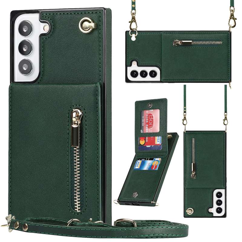 For Samsung Galaxy S21 FE 5G Cross-body Square Zipper Card Holder Bag Phone Case(Purple)