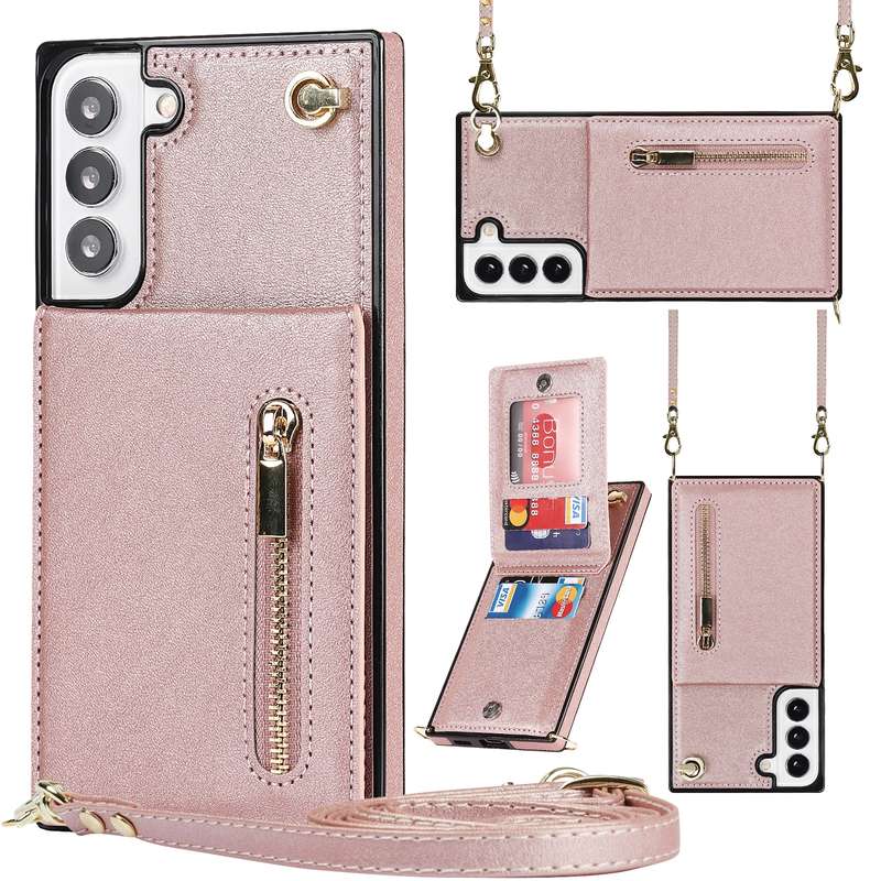 For Samsung Galaxy S21 FE 5G Cross-body Square Zipper Card Holder Bag Phone Case(Purple)