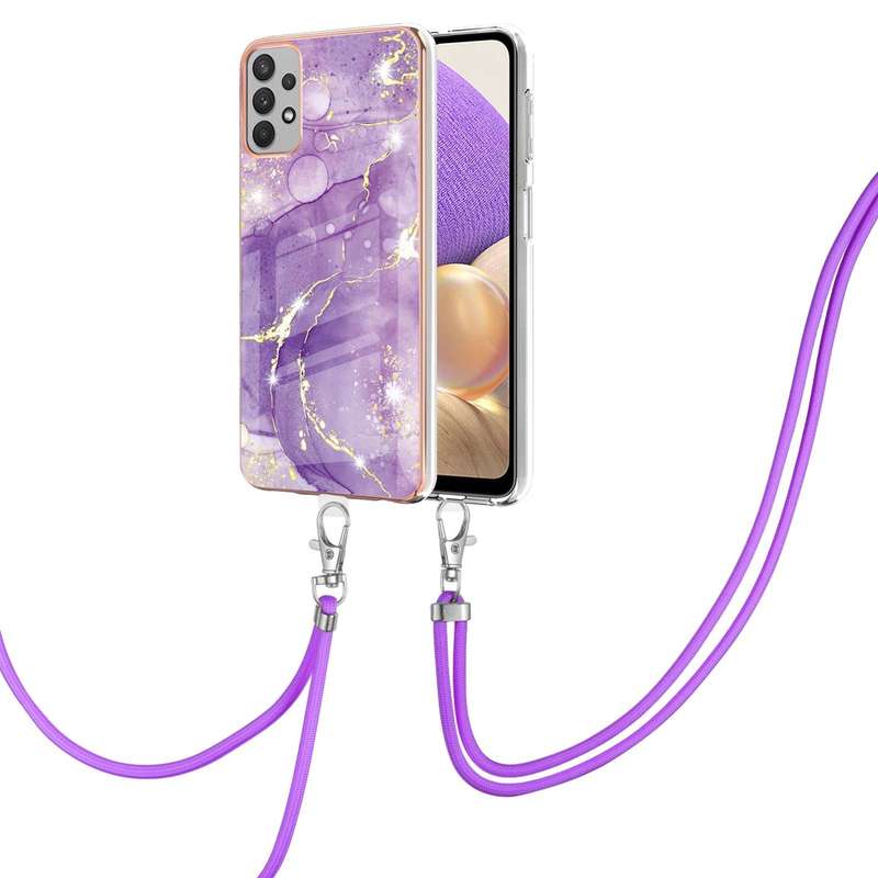 For Samsung Galaxy Note20 Electroplating Marble IMD TPU Phone Case with Lanyard(Rose Gold 005)