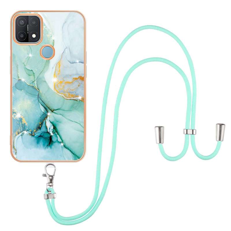 For OPPO A53s 5G / A55 5G / A54 4G / A16 / A54s Electroplating Marble IMD TPU Phone Case with Lanyar