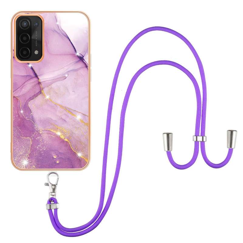 For OPPO A74 5G / A93 5G / A54 5G / A93s 5G Electroplating Marble IMD TPU Phone Case with Lanyard(Pu
