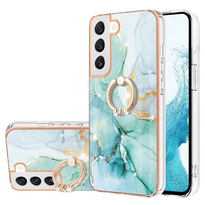 For Samsung Galaxy A33 5G Electroplating Marble IMD TPU Phone Case with Ring Holder(White 006)