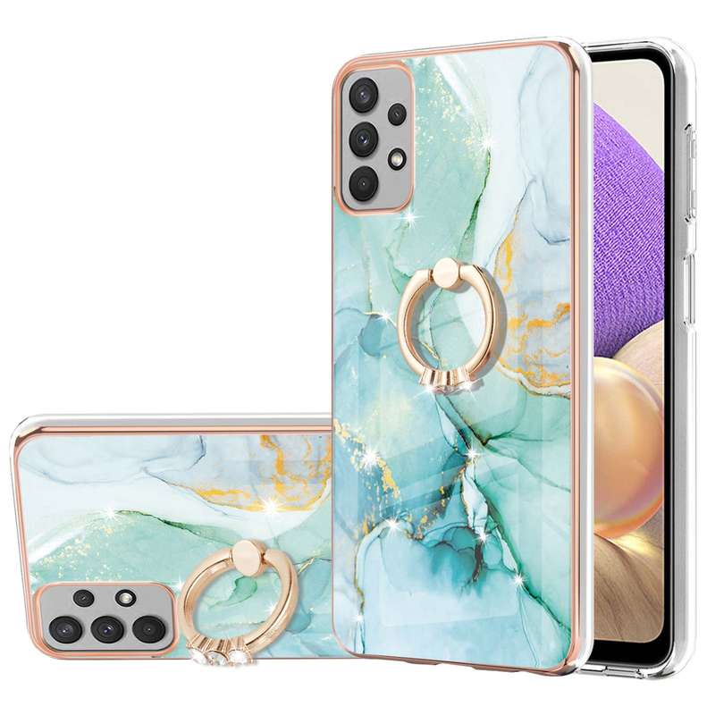 Samsung Galaxy A53 5G Electroplating Marble IMD TPU Phone Case with Ring Holder(Purple 002)